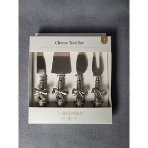 Threshold 4 Piece Cheese Tool Set Silver Bow Detail Stainless Steel Charcuterie